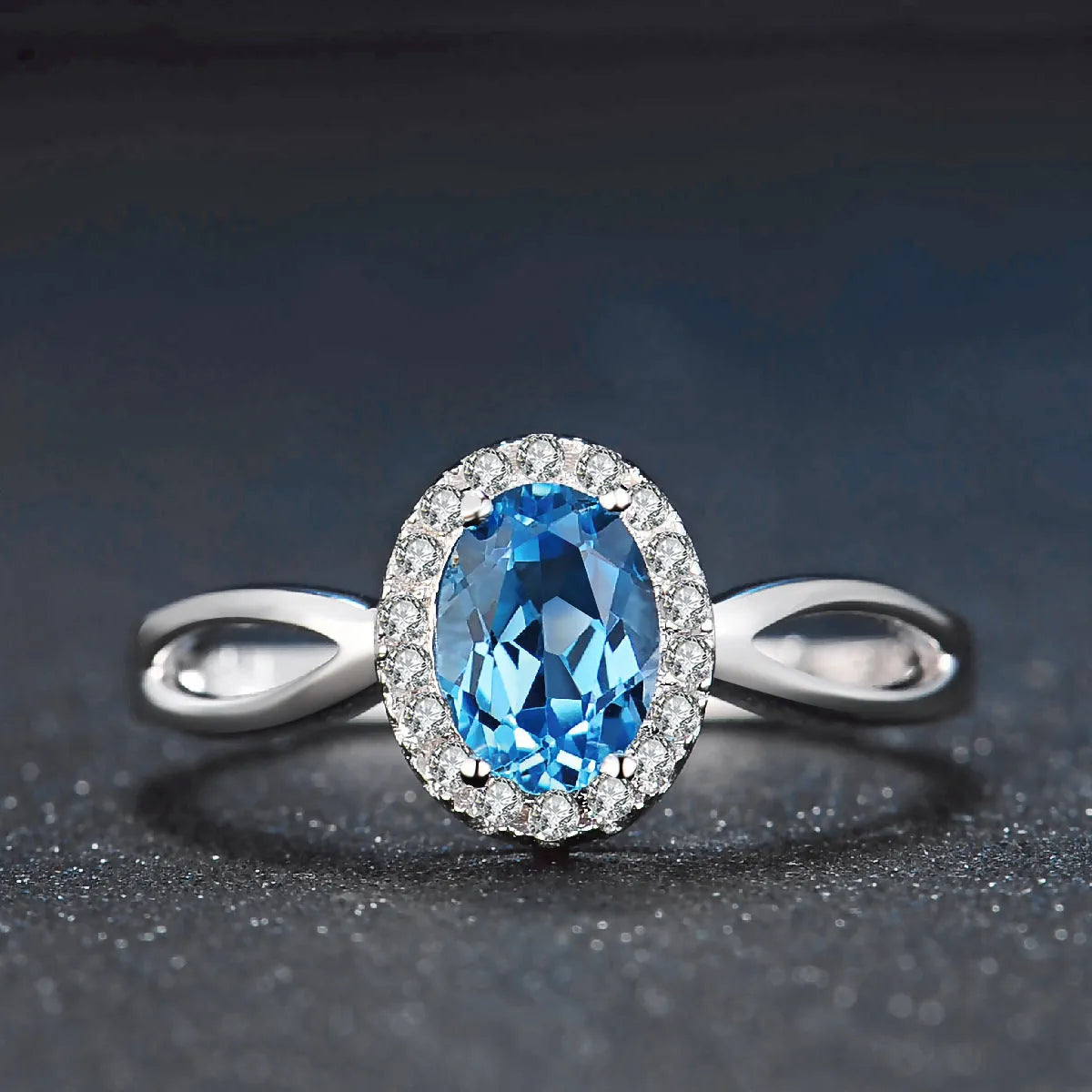 925 sterling silver geometric blue topaz jewellery set including earrings, ring, pendant and necklace