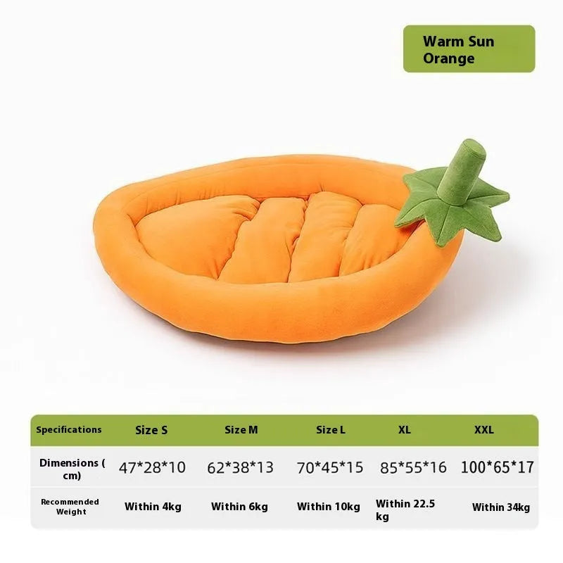 Removable washable cloth pet bed mat shown in brown, available in five different sizes for dogs and cats.