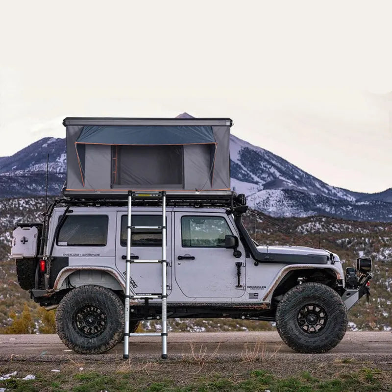 Outdoor aluminum alloy car roof tent black shell with dark grey canvas for two persons
