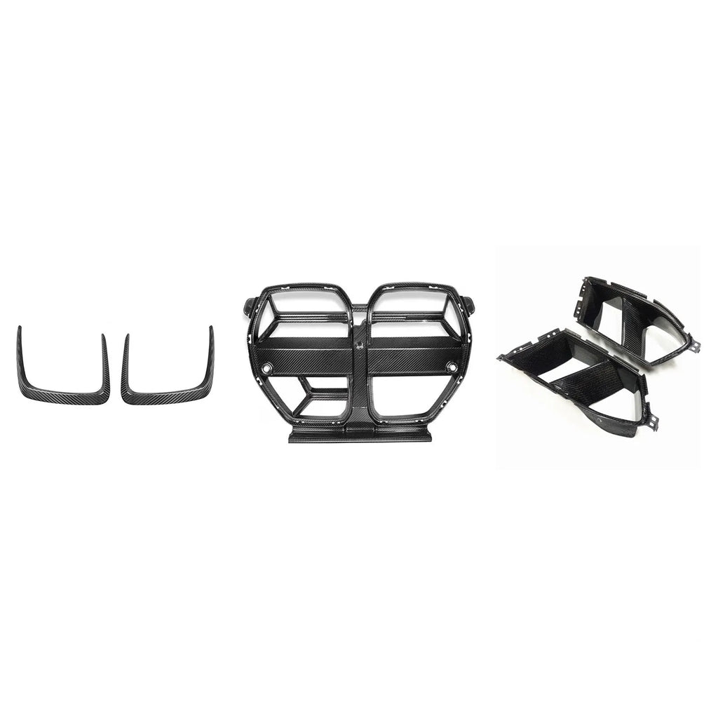 Dry carbon fibre front bumper grille for BMW M3 M4 G80 G82 with 3K weave pattern