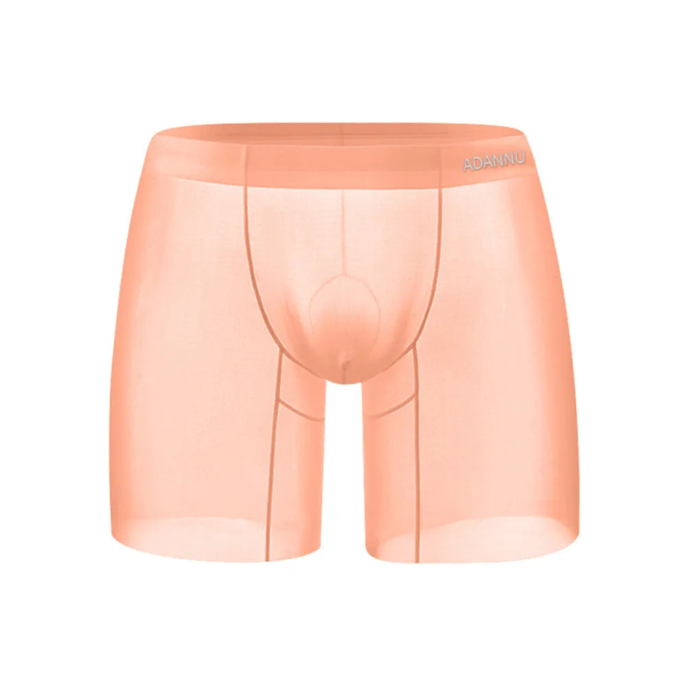 Men's seamless nylon boxer shorts in orange colour showing low-waist design and seamless construction