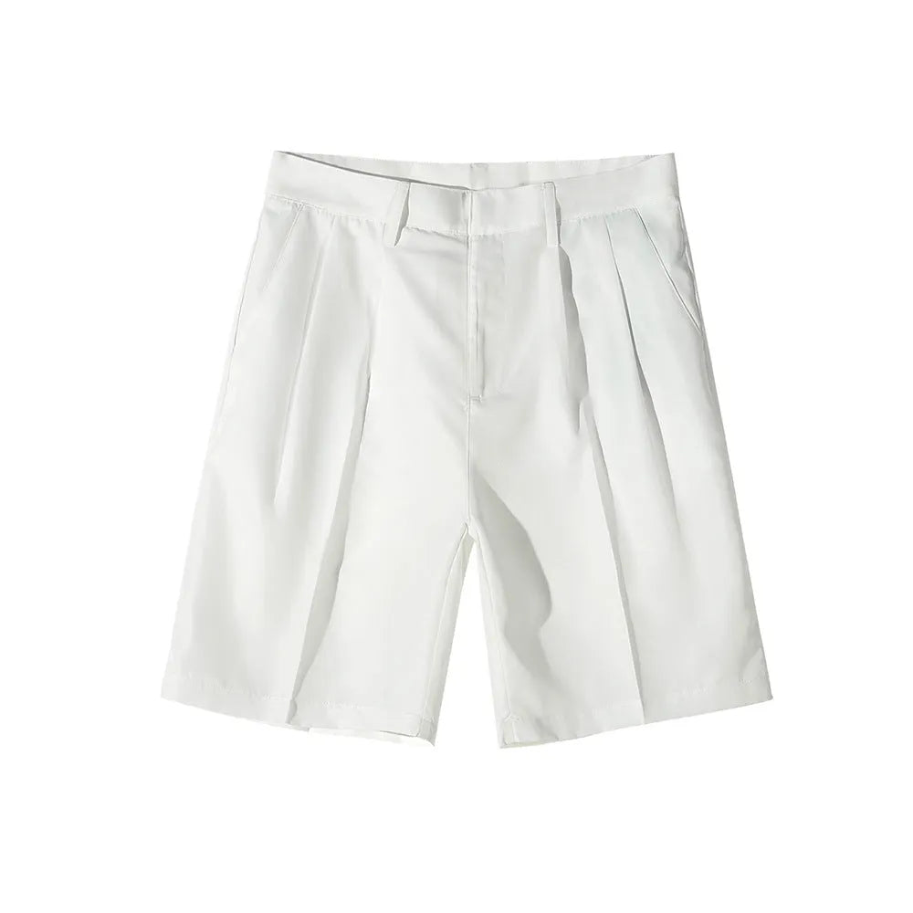 Men's straight-leg casual shorts in solid colour with loose fit for summer wear