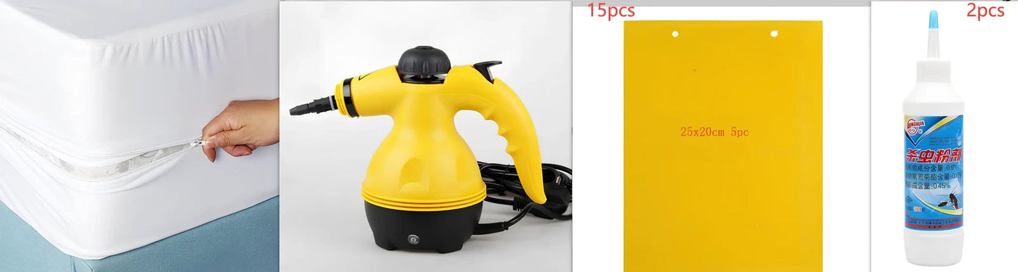 Yellow handheld steam cleaner with 450ml tank, 26 x 21cm size, 1882g weight for home sanitising