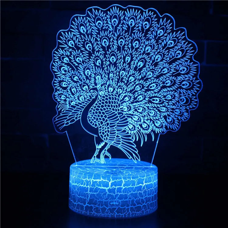 Acrylic USB touch night light with colourful crack base design on a bedside table.