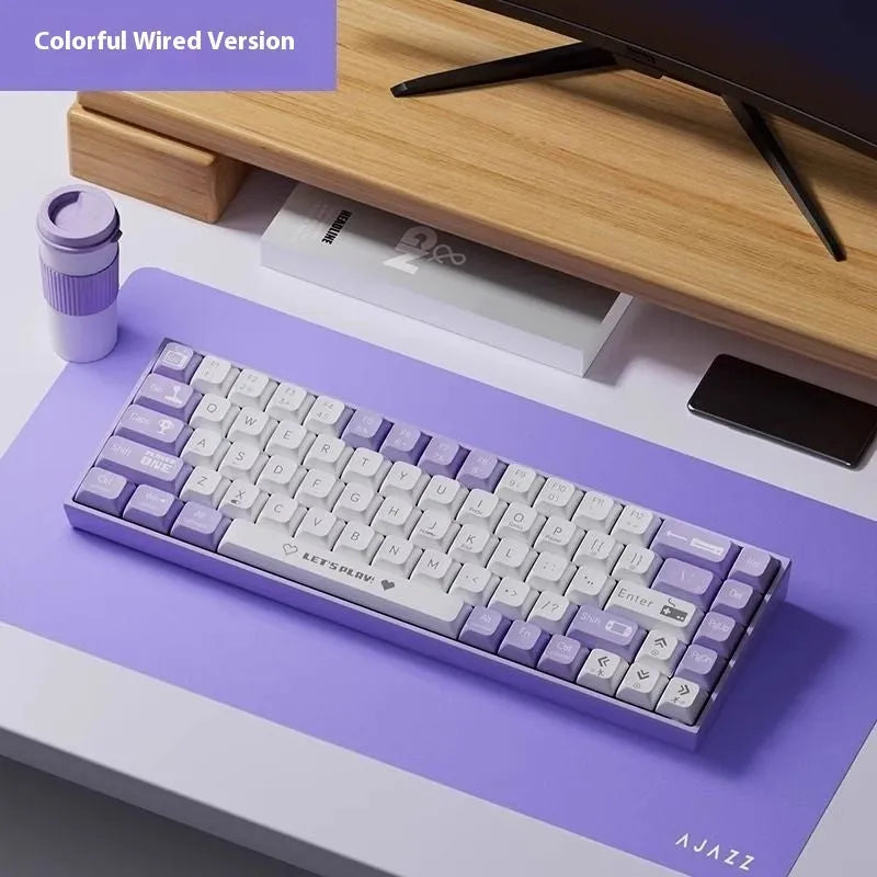 AJAZZ AK680 red and white mixed colour mechanical gaming keyboard with hot-swappable switches on a desktop