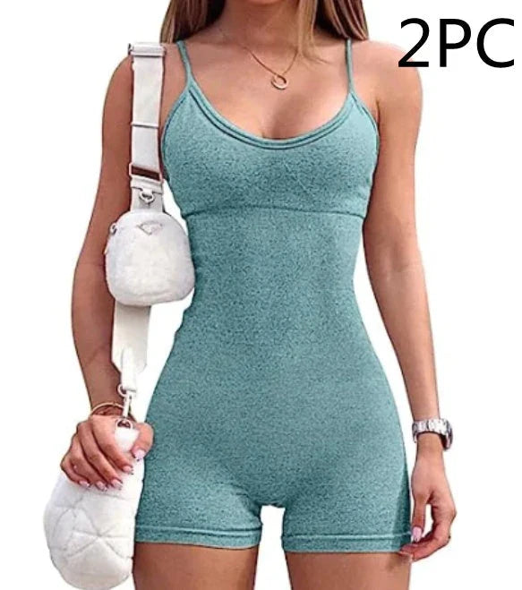 Stylish spaghetti strap romper in a variety of vibrant colors, designed for fashion, fitness, and everyday comfort.