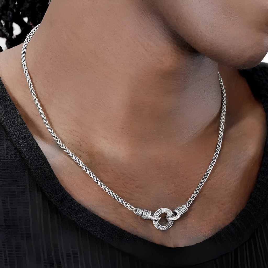 Silver 925 sterling silver clavicle necklace for women on a model, showing chain length options.