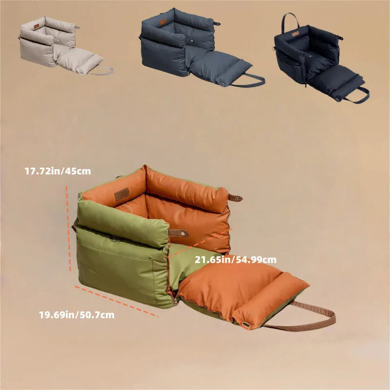 M size green waterproof PU leather dog car bed with removable cushion