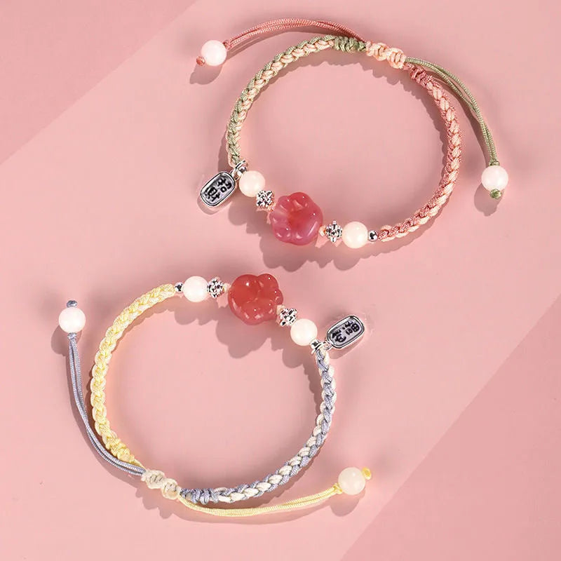 Handmade cat's paw couple bracelet with woven glass beads in pastoral style