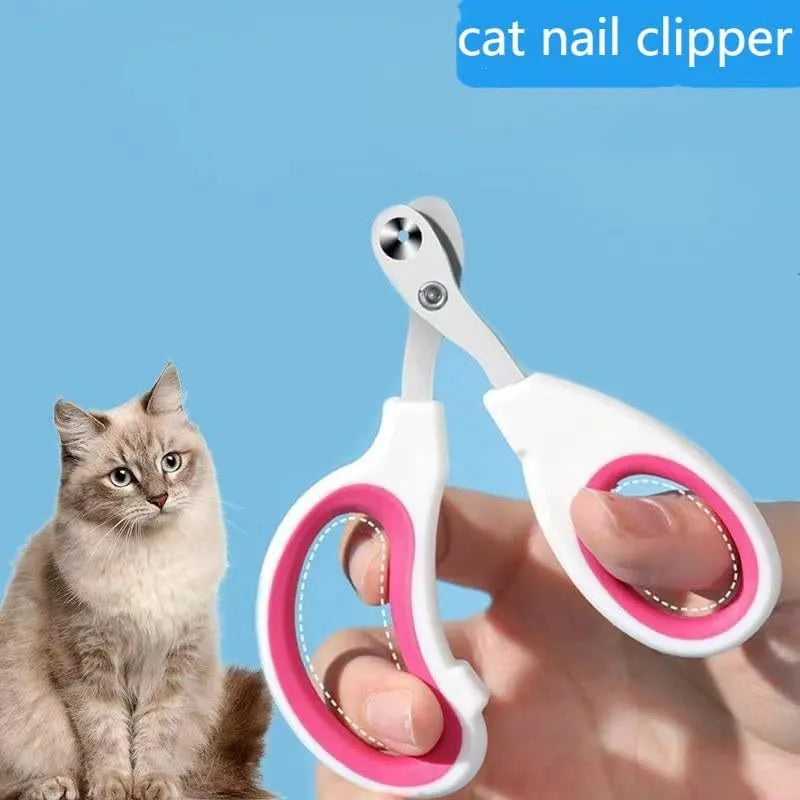 Blue pet nail clipper with circular cut hole and cushioned non-slip handle