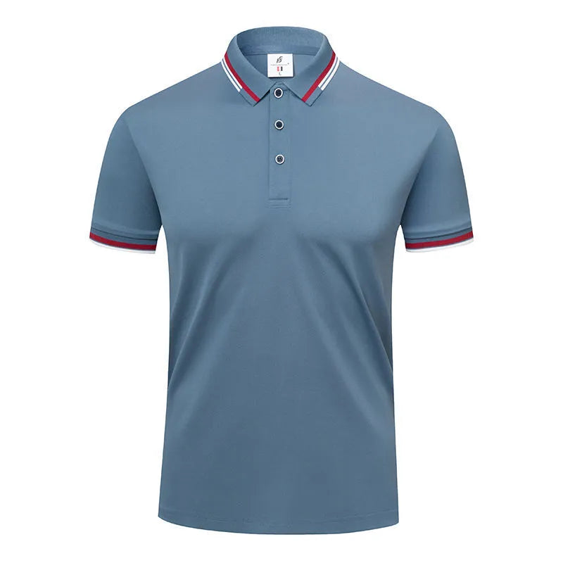 190g ice cotton lapel short sleeve men's top in bean green, front view