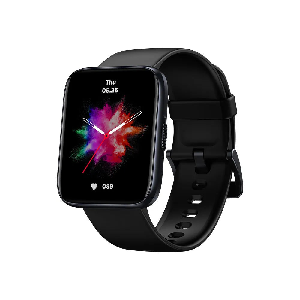 Black GPS sports smart watch with 1.78-inch display and rubber wrist strap showing health metrics