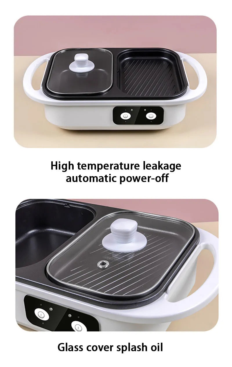 White electric hot pot frying oven with mechanical controls showing compact 390x220x120mm dimensions