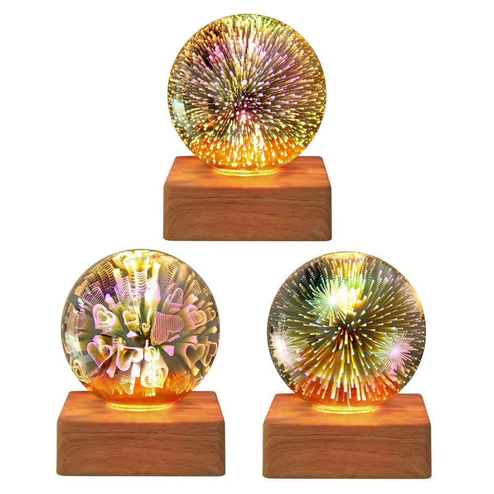 USB 3D Firework Crystals Ball Night Light with touch control and USB plug-in