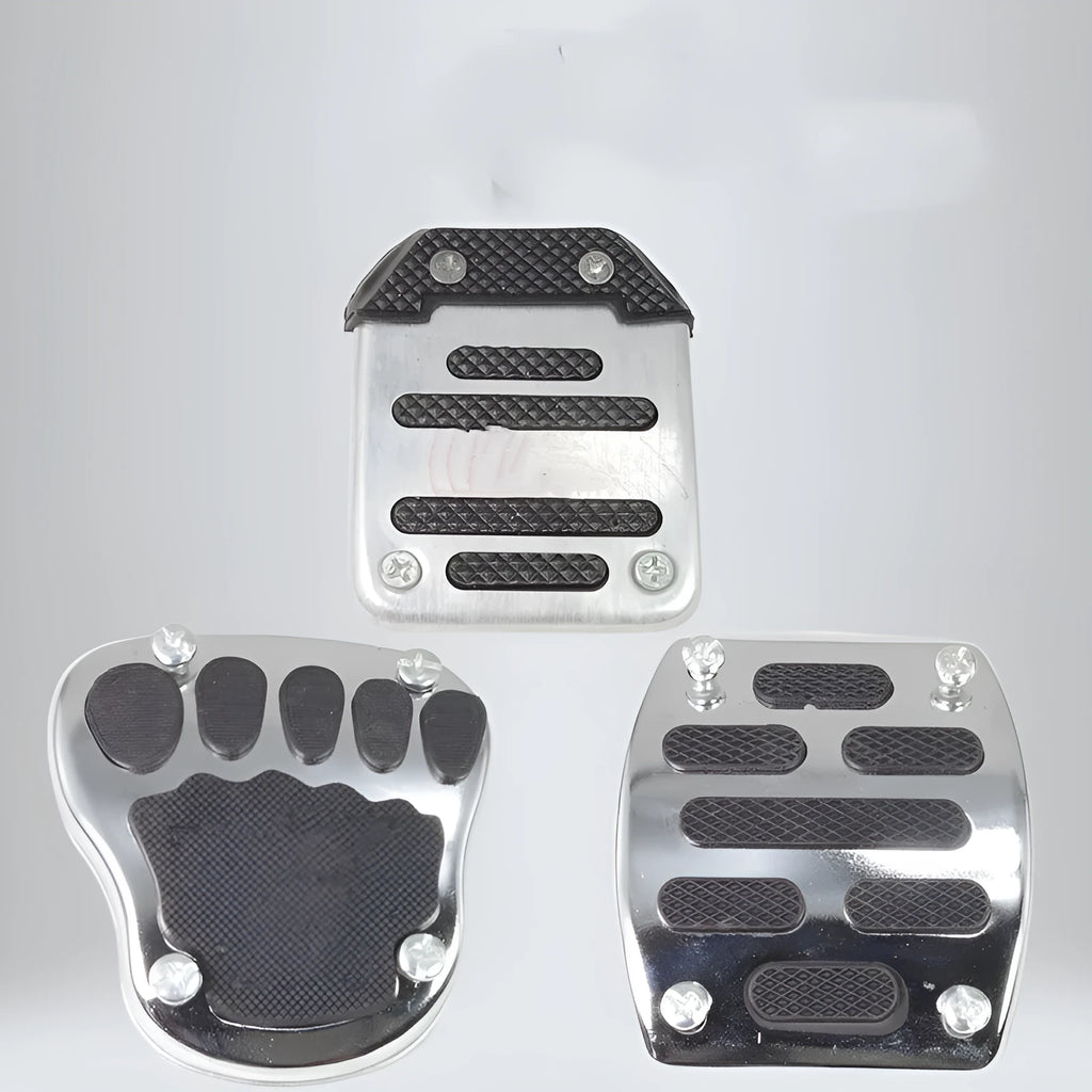 Metal motorcycle brake pedal skid plate replacement part shown from above