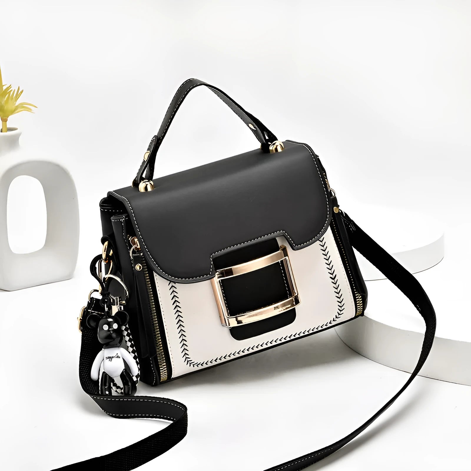 Large-capacity horizontal rectangular PU tote crossbody bag in white colour with single shoulder strap and plain design