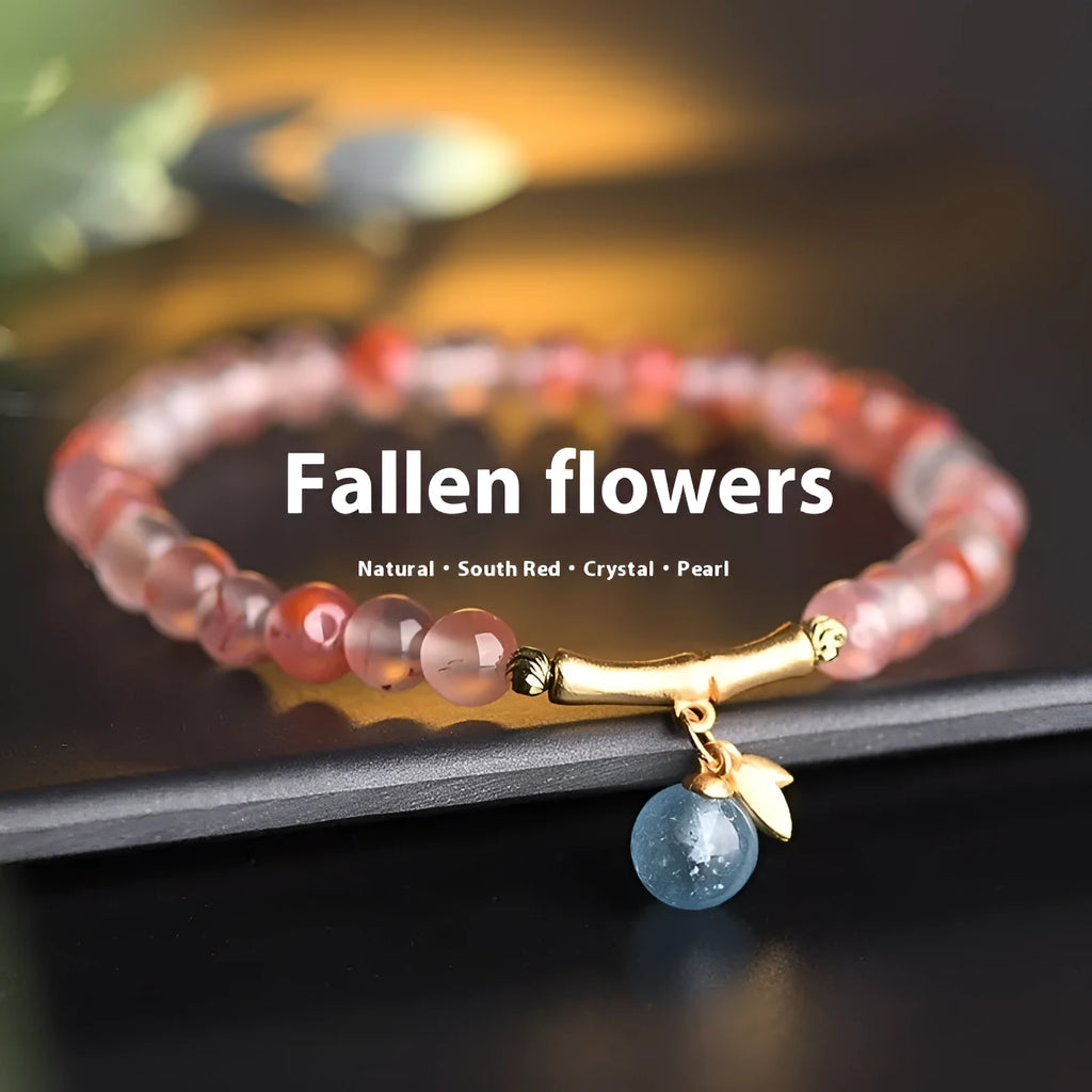 Ice Float Nanhong agate bracelet with flower shape and bamboo joint design in ethnic style