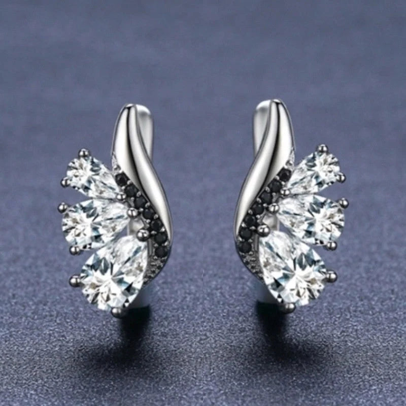 Classic Wings Shape Women's Drop-shaped Zircon Earrings in elegant black