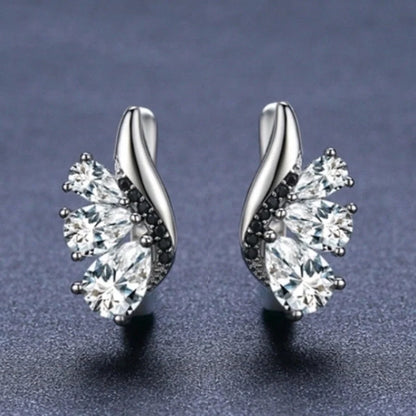Classic Wings Shape Women's Drop-shaped Zircon Earrings in elegant black