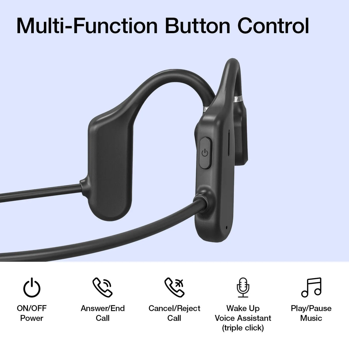 Bone conduction wireless Bluetooth 5.0 hanging ear headset in black blue and grey colour options