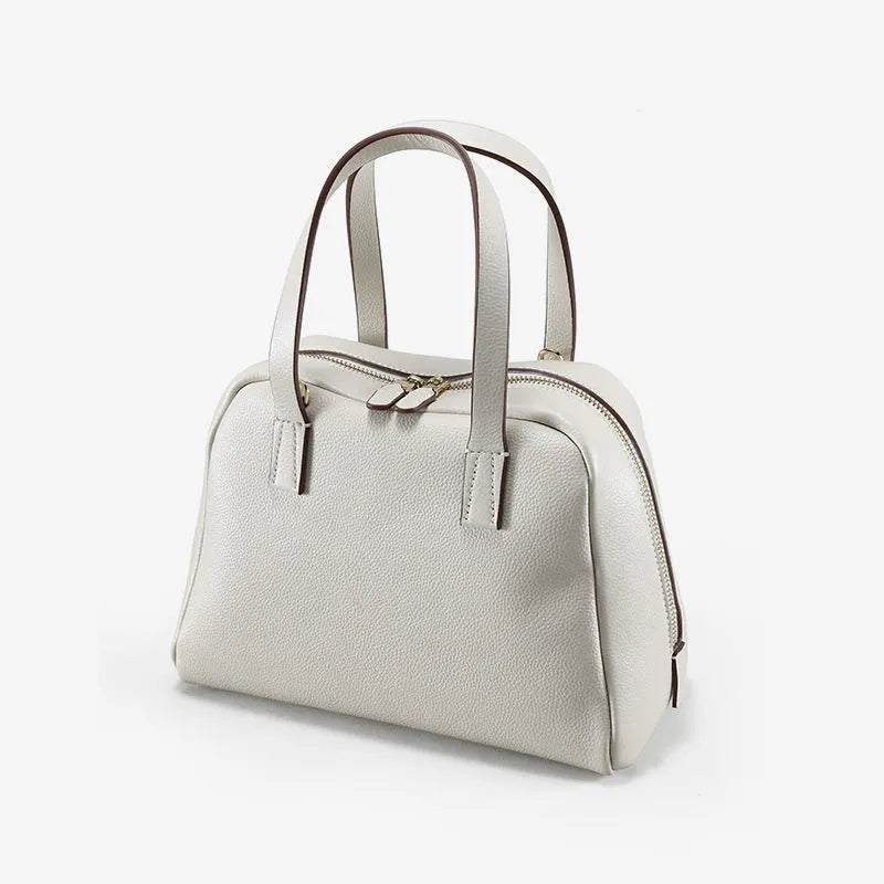 Genuine leather large capacity horizontal square crossbody handbag in biscuit colour with single shoulder strap