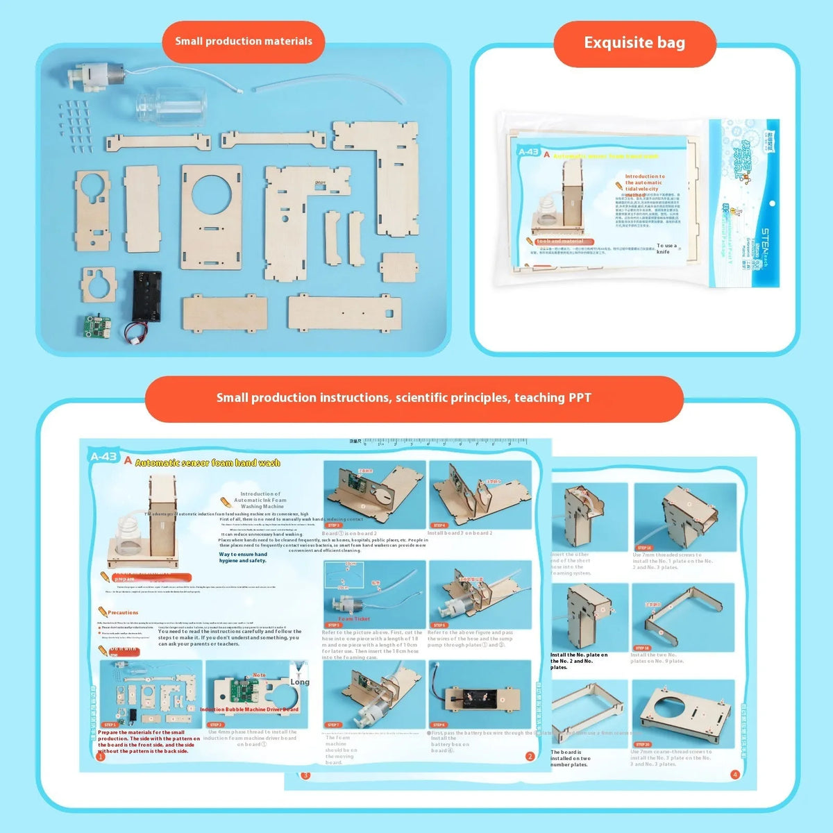 Wooden automatic induction foam hand washing manual suit DIY kit for teenagers with motion sensor technology