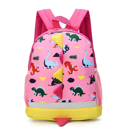 Cartoon dinosaur print children's school bag in dark blue, 20L nylon with double straps and zipper pocket for kindergarten