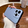 Electroplated TPU frosted acrylic phone case with matte finish for iPhone 11-14 series, showing black front and back against a neutral background