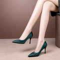 Women stiletto high heel shoes pointed shallow mouth artificial PU black green wine red sizes 34-39