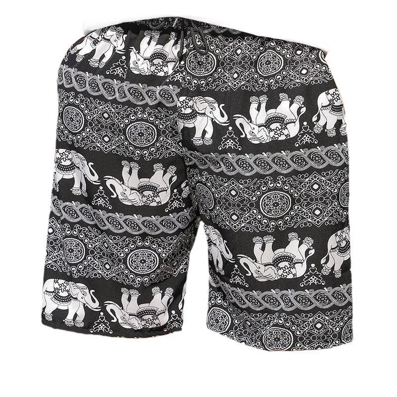 Man's loose-fitting striped beach pants made from quick-drying polyester fabric.