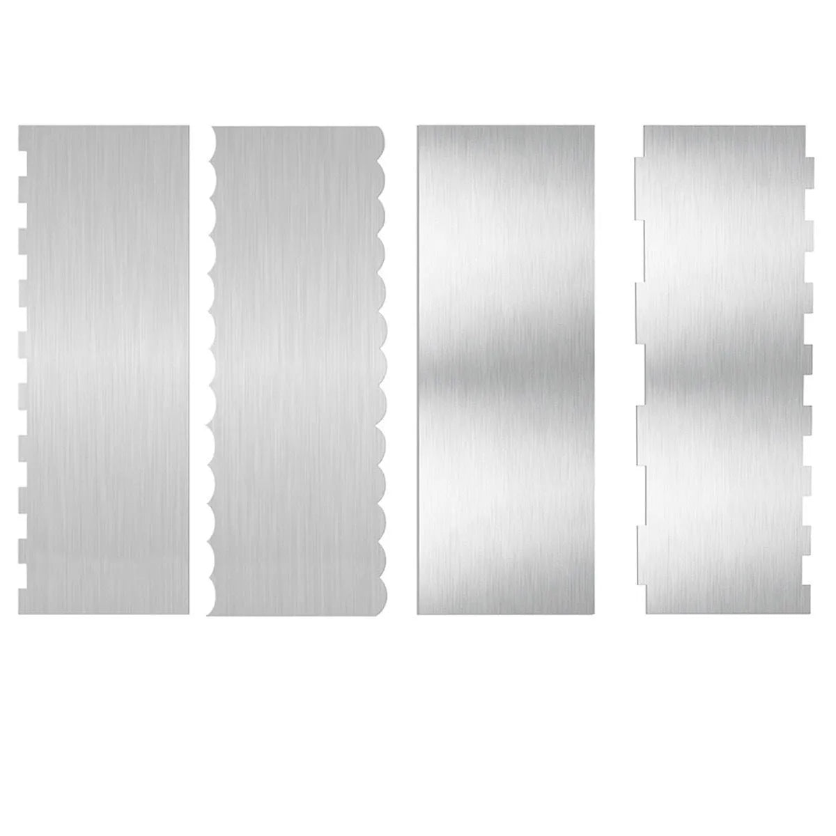 Stainless steel cream scraper with polygon cake patterns in six style variations