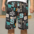 Man's loose-fitting striped beach pants made from quick-drying polyester fabric.