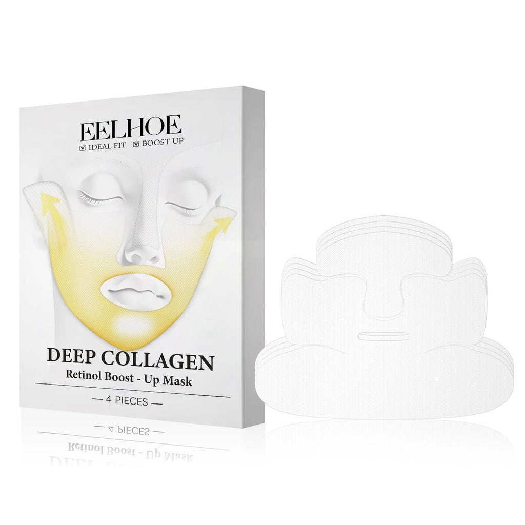 Four collagen tightening facial sheet masks laid flat.
