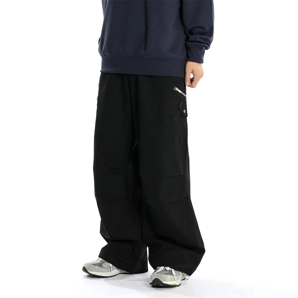 Men's casual cotton trousers in solid black colour, leisurewear for youth, front view
