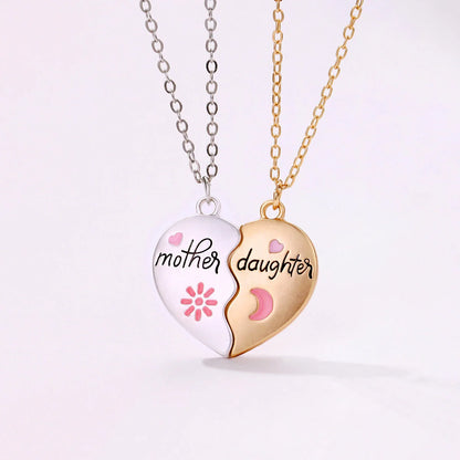 Mother daughter matching heart necklace set with gold plating and magnetic clasp