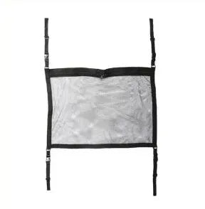 Double-layer mesh hanging car storage bag in black non-woven fabric for overhead console use