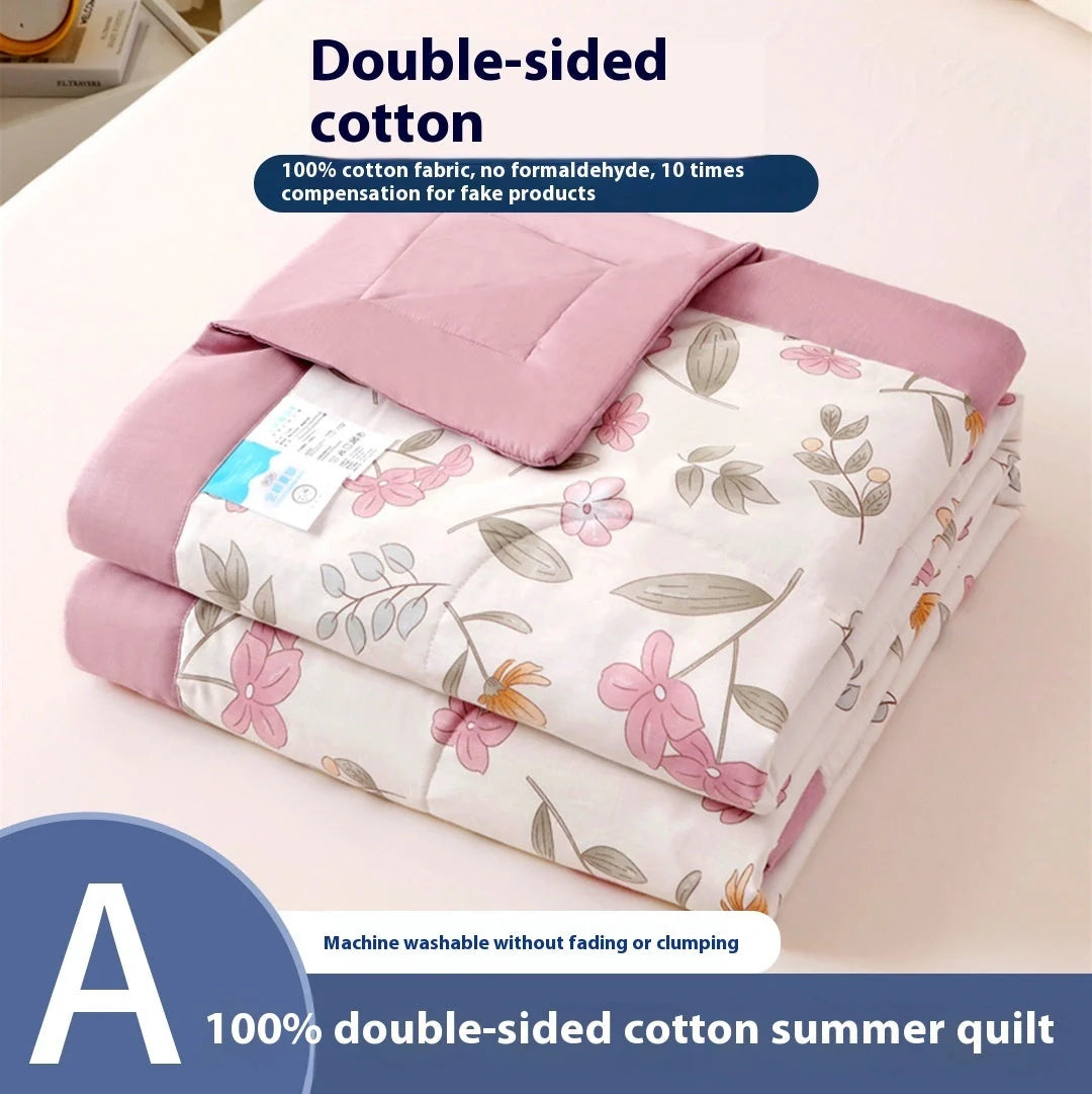 Double-sided cotton summer blanket with vibrant prints and antibacterial protection