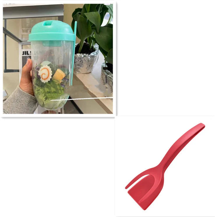 BPA-free salad cup set with fork and sauce holder, 1000ml capacity, in various colours