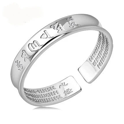 Vintage silver-plated bracelet with six-character true words and heart meridian opening design
