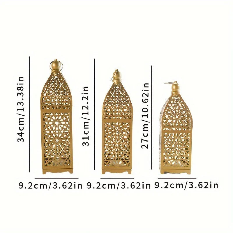 Modern simplicity iron barn lantern hollow four-corner ornament in gold, three sizes