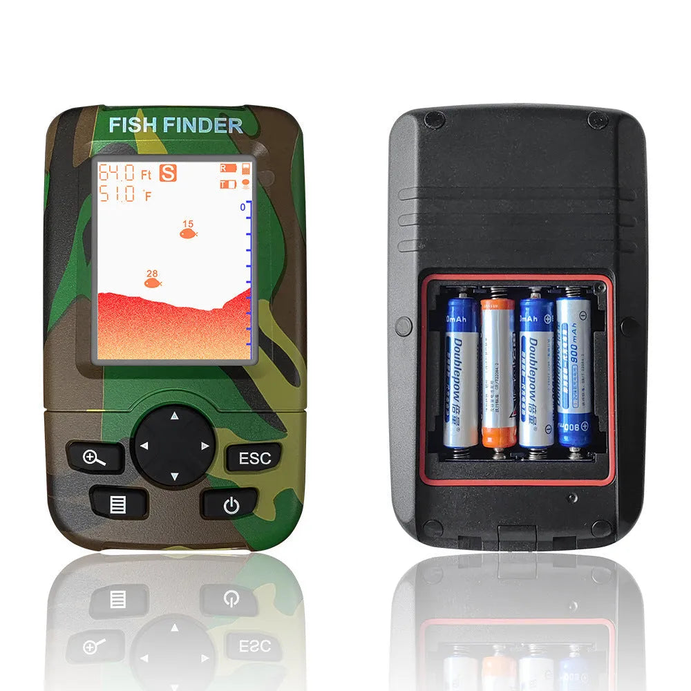 Smart wireless fish finder with 0.6-73m depth range and English interface in camouflage style
