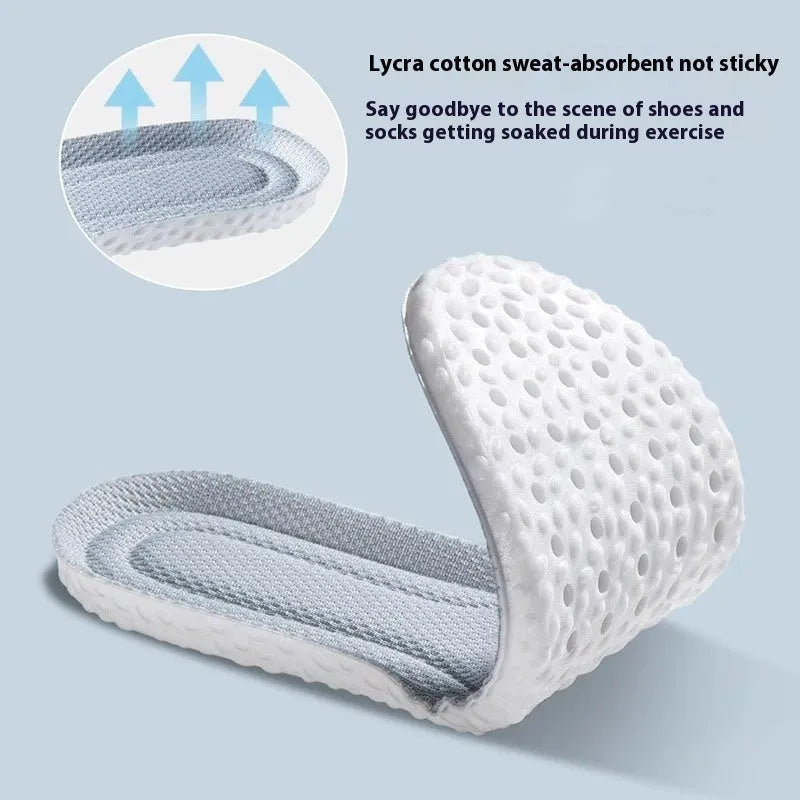 A pair of grey breathable PU foam sports insoles on a white background, showing their texture and trimmable design.