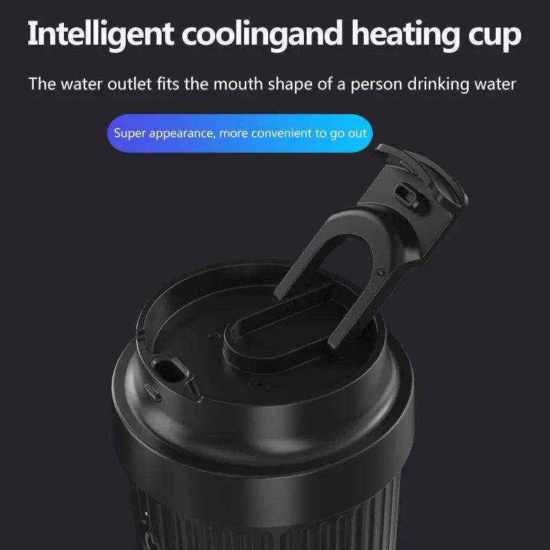 Smart heating and cooling cup in black, 36W 12V, measuring 111x96x235 mm, made from PP ABS Teflon