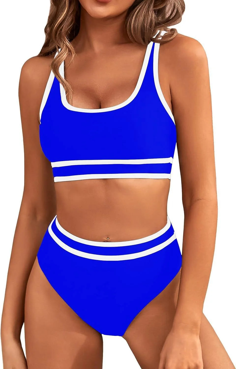 Women's tight-fitting solid colour bikini swimsuit with 15% spandex lining, available in multiple vibrant colours