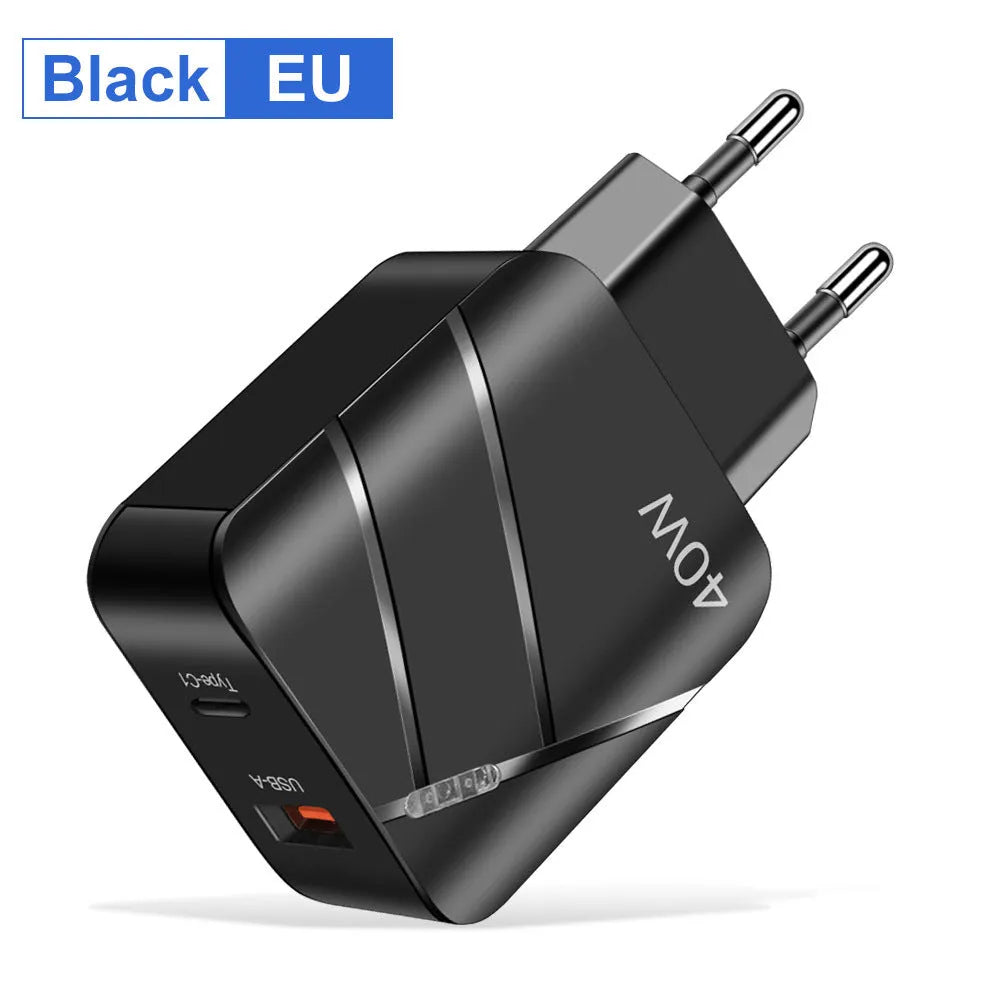 40W PD QC30 fast charger white EU plug with USB port