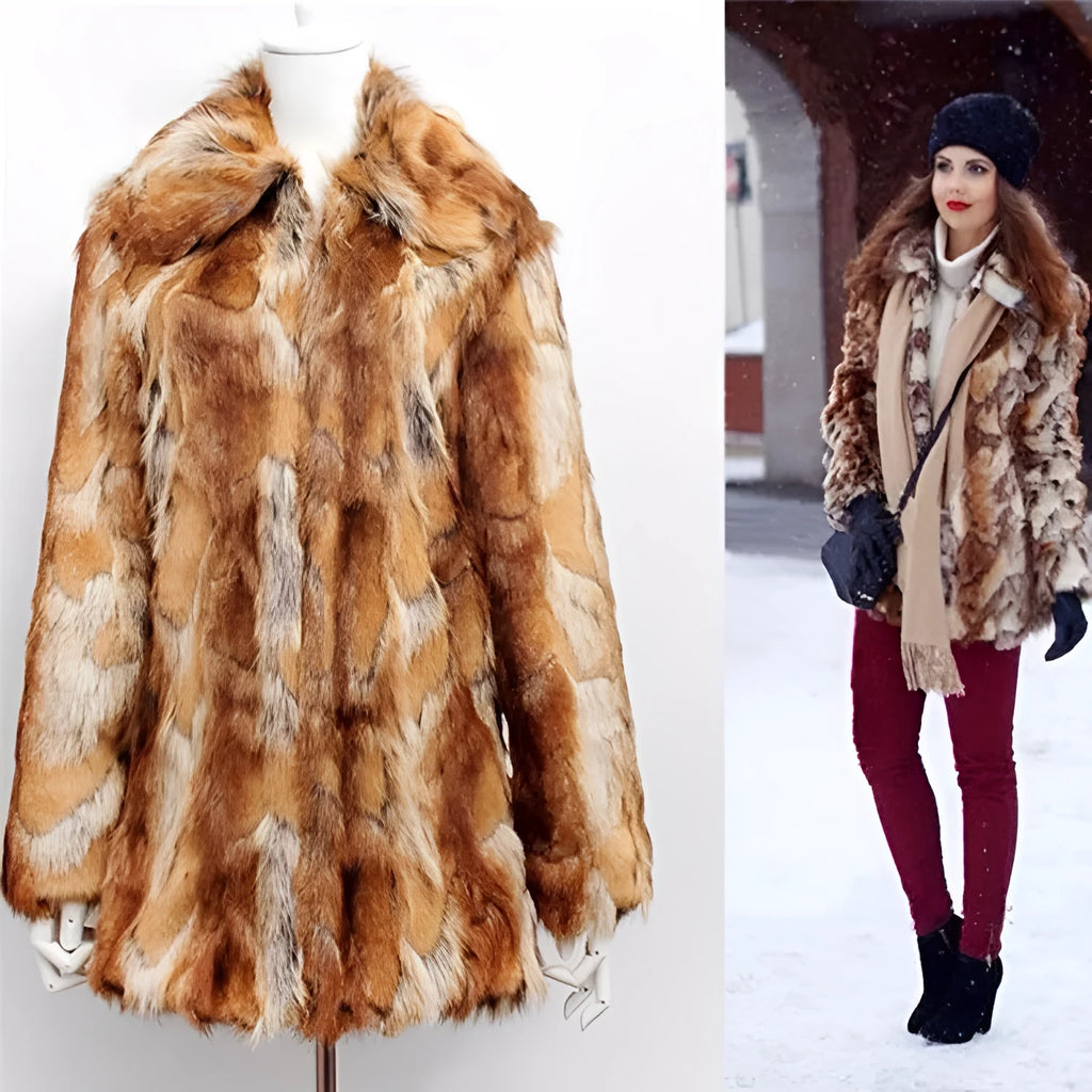 Women's slim fit black jacket with a white tiger pattern faux fur design.