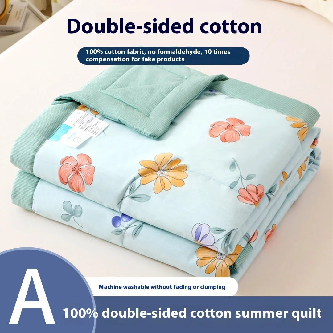 Double-sided cotton summer blanket with vibrant prints and antibacterial protection