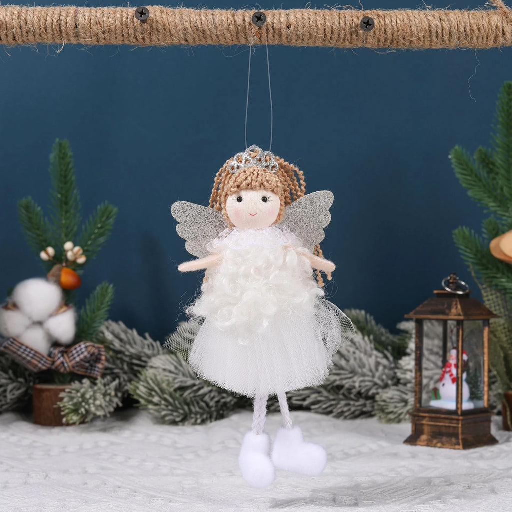 Cartoon angel cloth hair pendant for Christmas high ponytails in white, pink, and khaki.