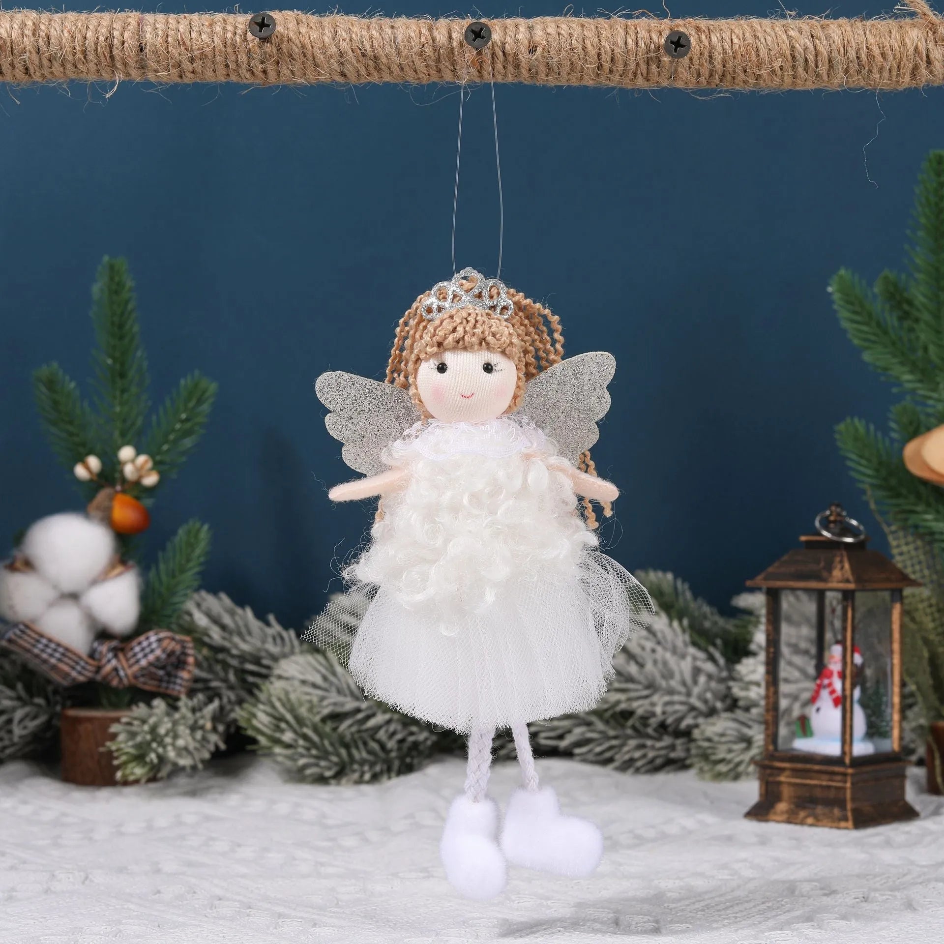 Cartoon angel cloth hair pendant for Christmas high ponytails in white, pink, and khaki.