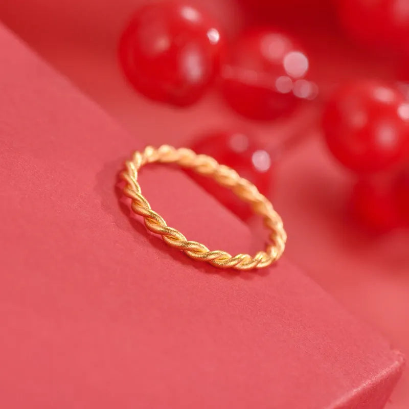 Brass gold plated women's ring shown in simple bracelet matte, glossy, and twist styles on a neutral background.